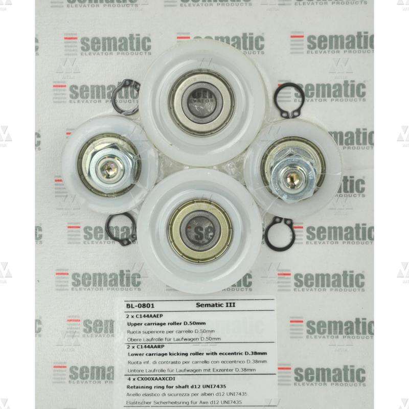 BL-0801 | KIT RUEDAS PARA CARRO (2 X SUPERIORES D.50MM Y 2 X INFERIORES D.38MM Y 4 X ARO)